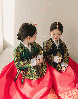 궁중 아동 여아 금박당의 용미 네이비 여아한복, 남아한복 